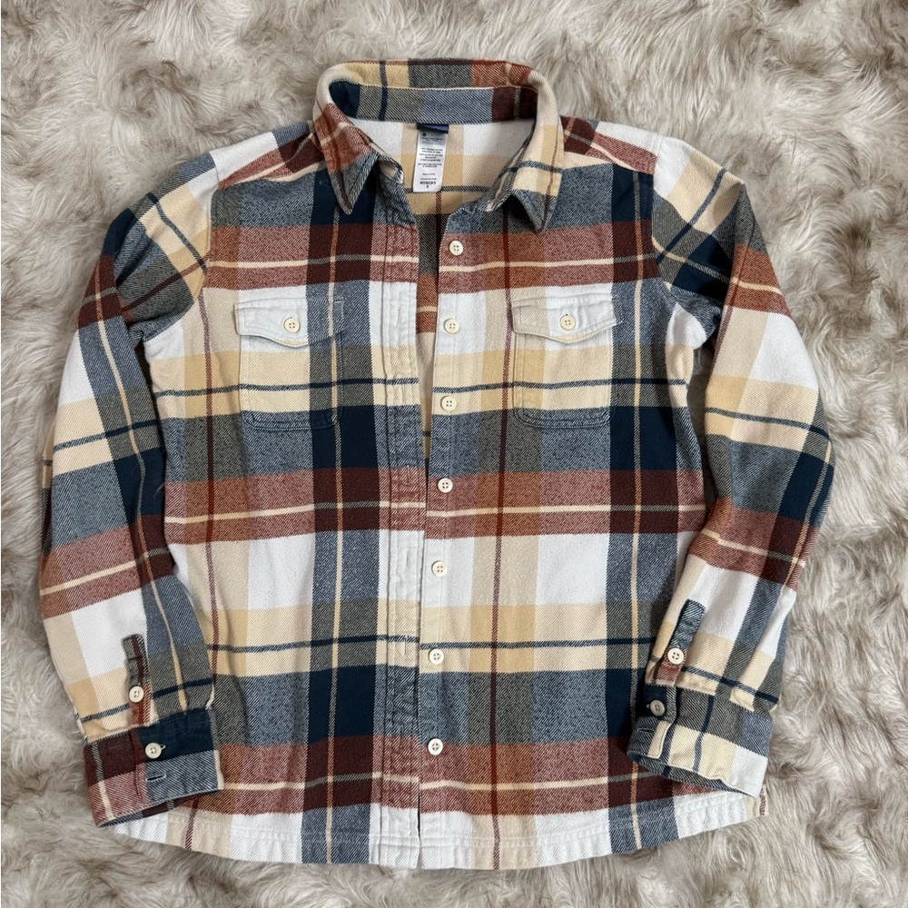 Patagonia Women's Plaid Button-Down Shirt - Blue, Brown, Cream